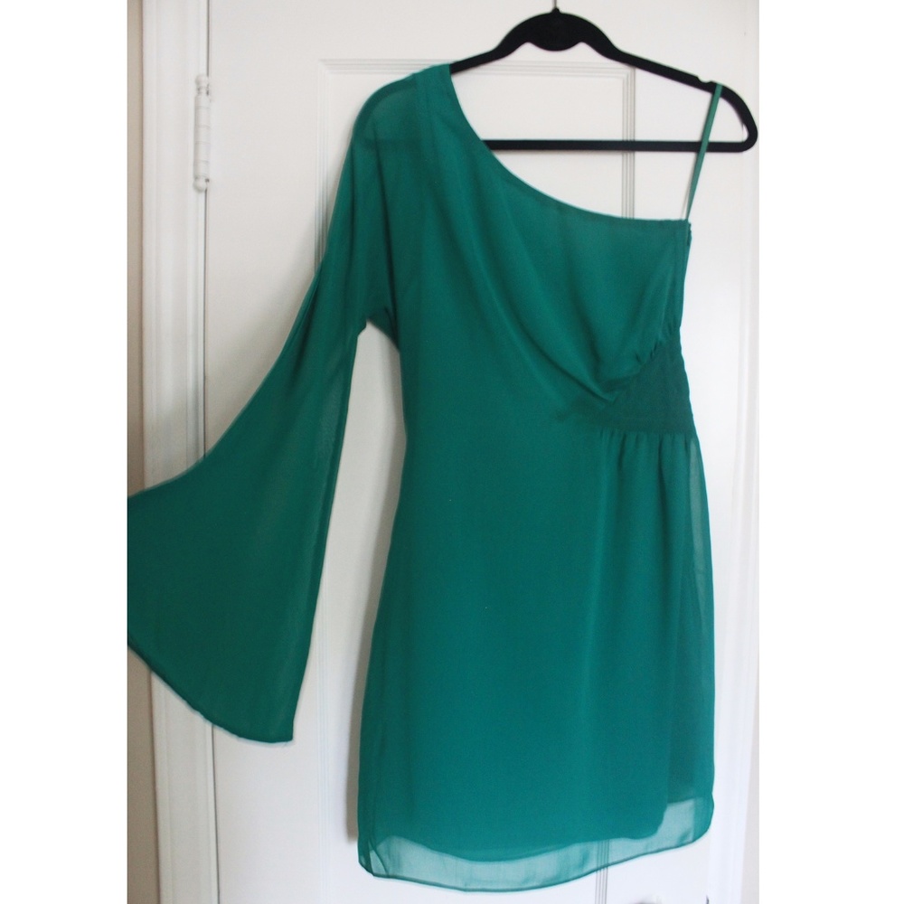 Teal Green One-Shoulder/Sleeve Dress